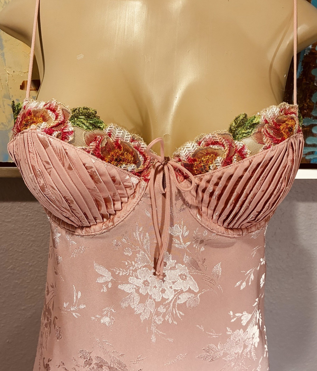 For Love & Lemons Peach Satin Midi Dress Nightgown L