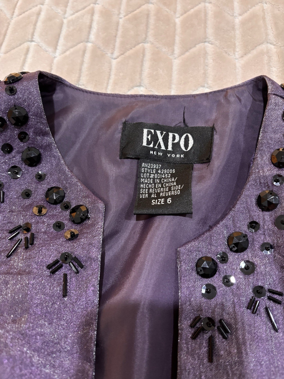 VTG 90s EXPO Purple Beaded 2pc Blazer Set S Whimsigoth Office Siren Formal