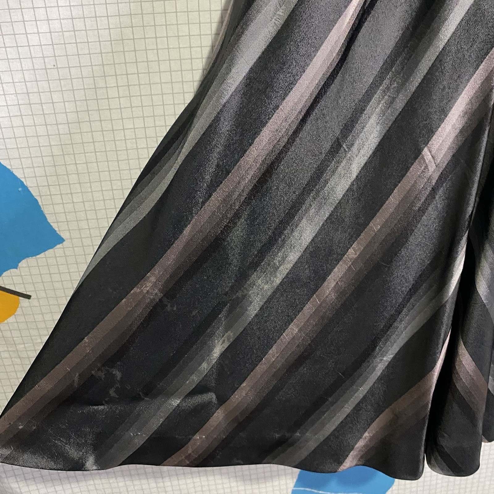 Vintage 40s 50s R&K Chevron Dress Velvet Stripe M Ombré Rockabilly Lurex Taffeta