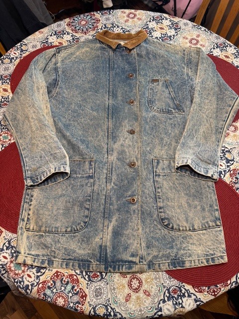 Vintage Lee Acid Wash Denim Chore Jacket Mens Work Wear Farm Barn Coat Large