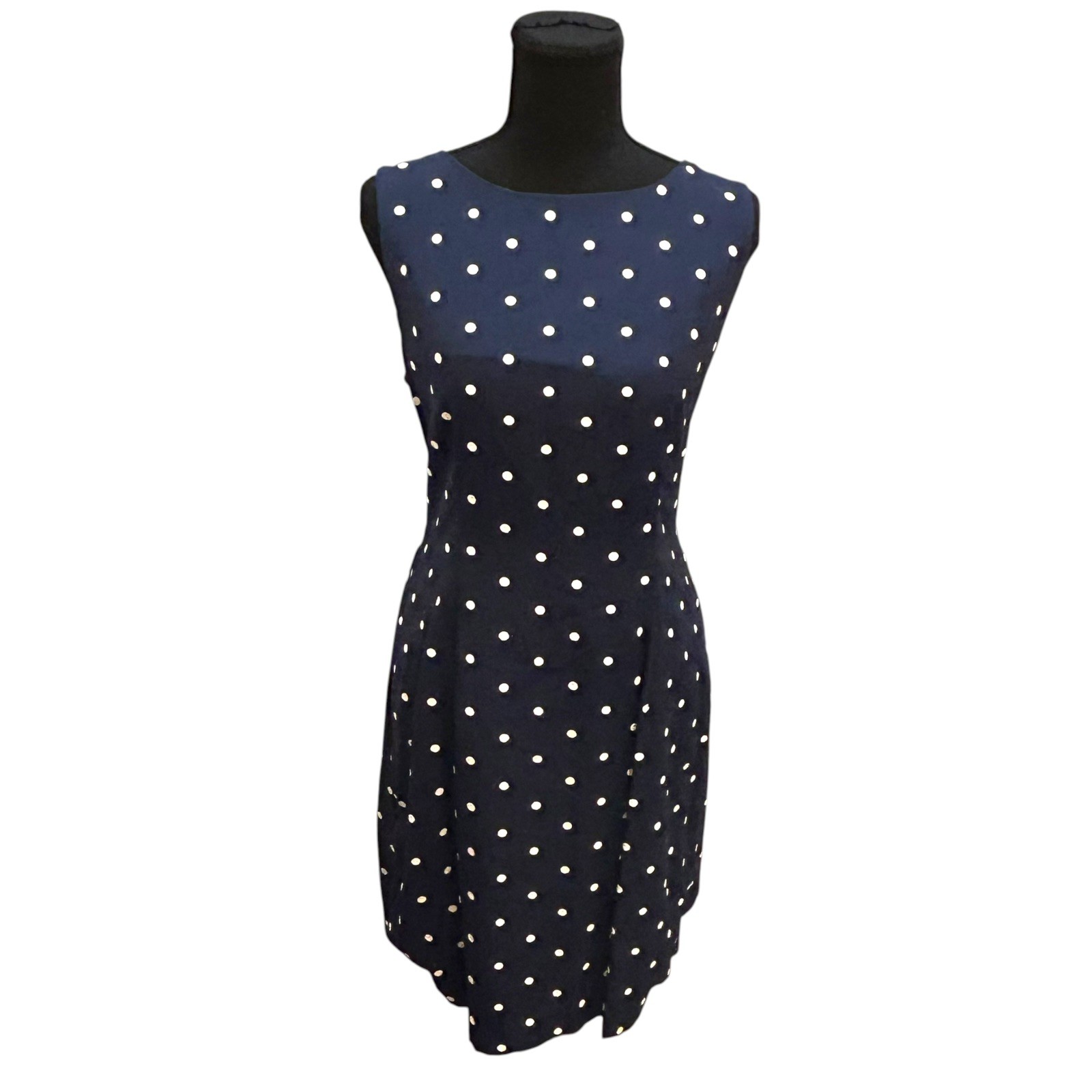 Vintage 1980s 1990s Polka Dot Dress Navy Blue Bow Lace Trussel Size XS or S