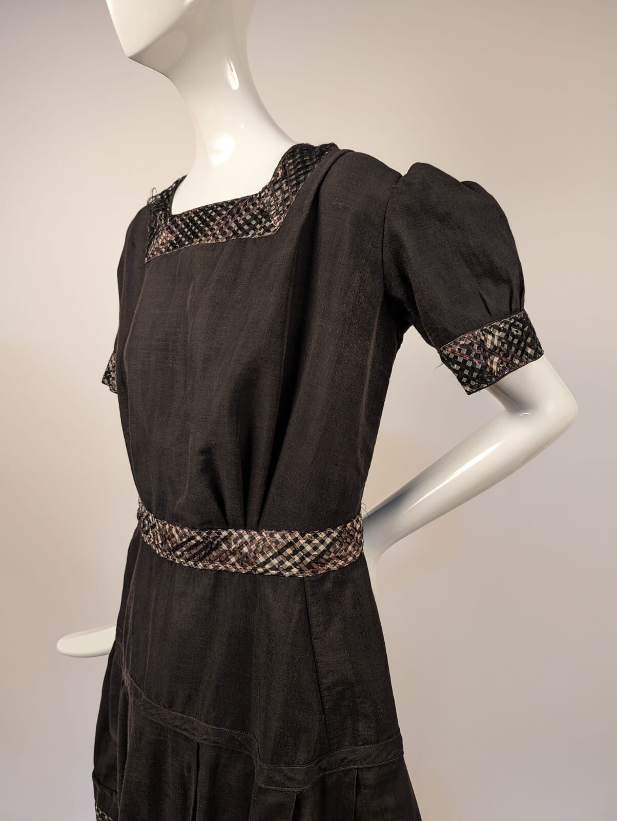 VICTORIAN 19TH C 2 PC BLACK BATHING SUIT W SILK TRIM
