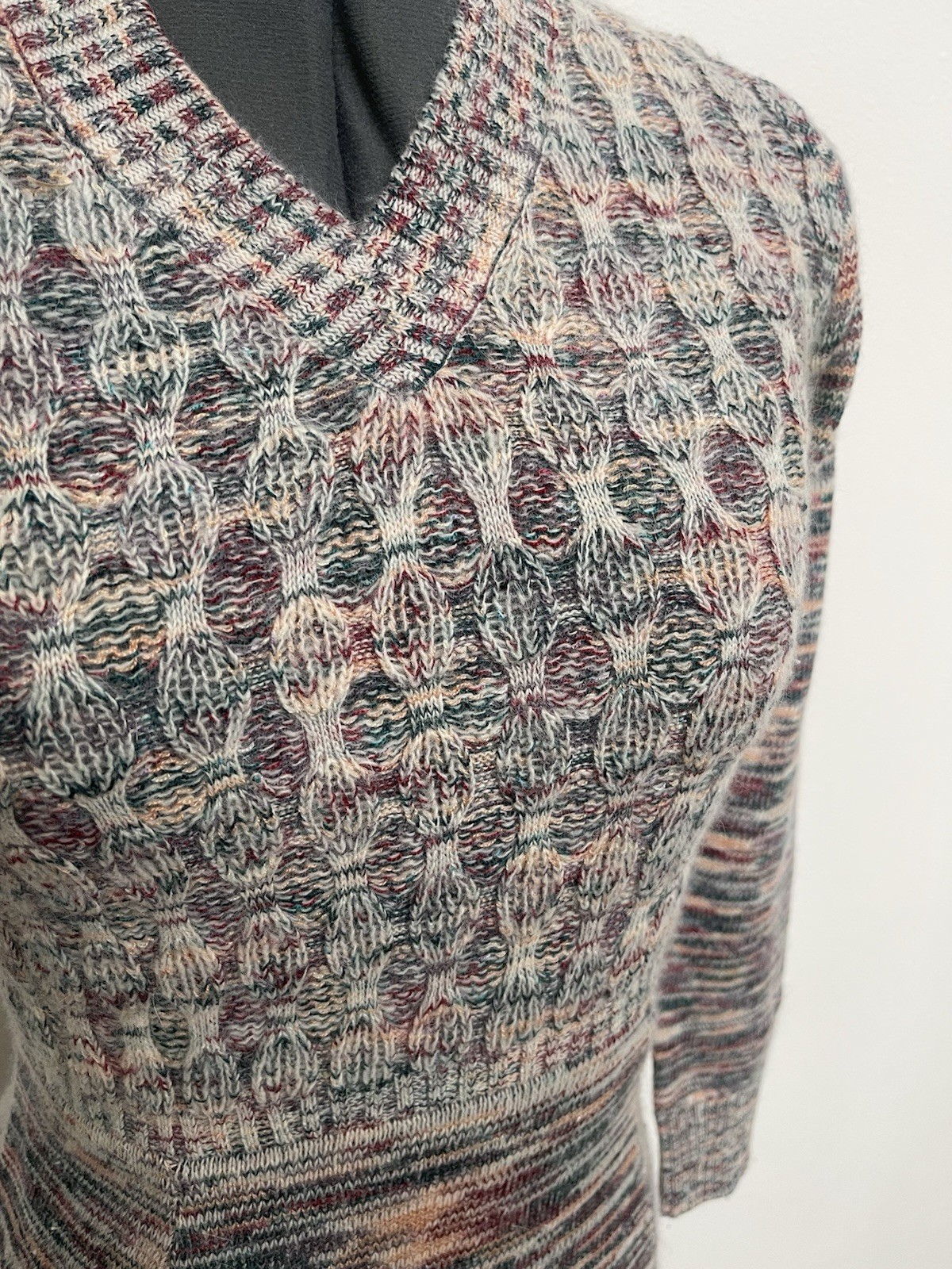 Vintage 70’s Mother Nature Arpeja Multi Color Knit V Neck Sweater Dress