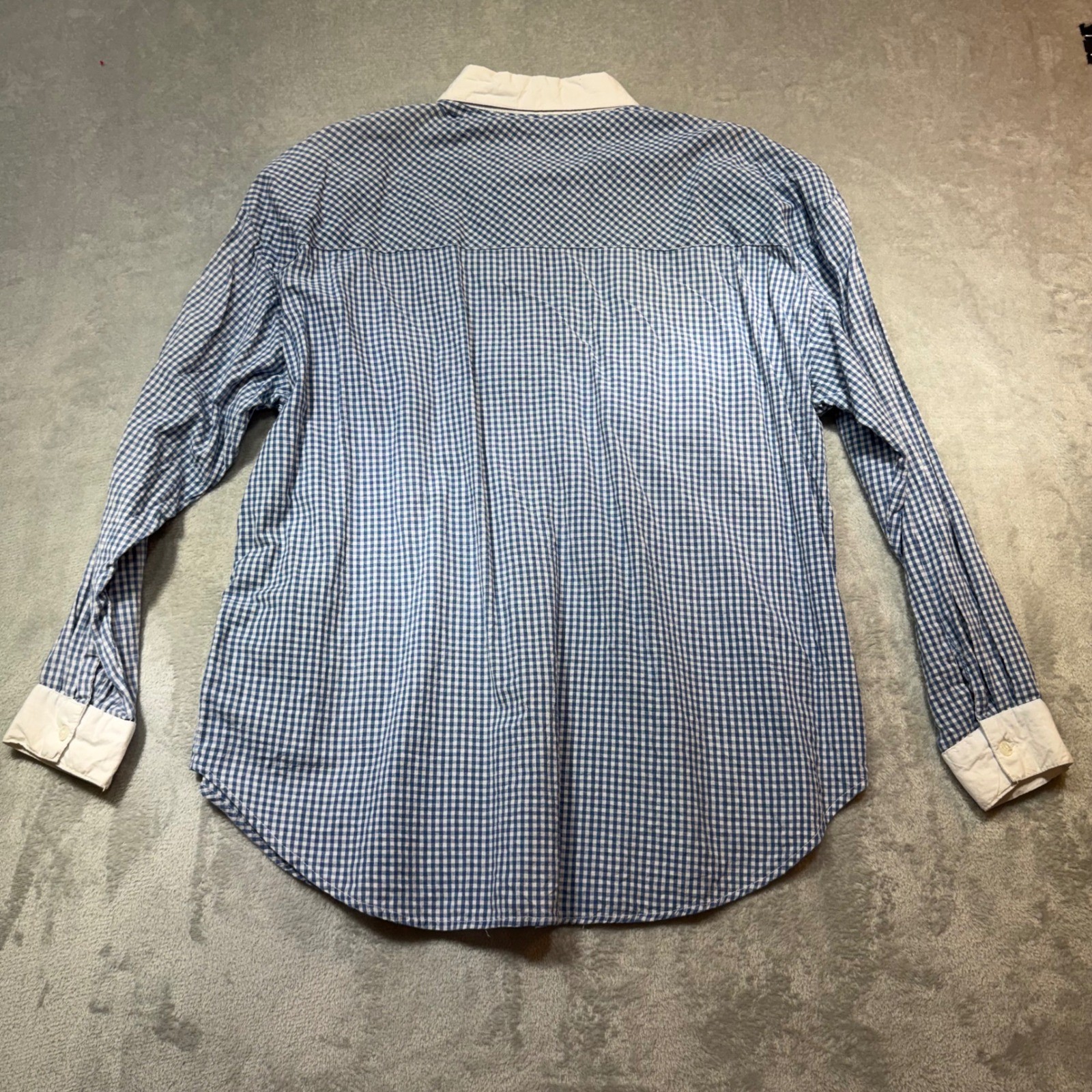 Vintage Western Gingham Embroidered Pearl Button Down Shirt Blue White XL 2XL