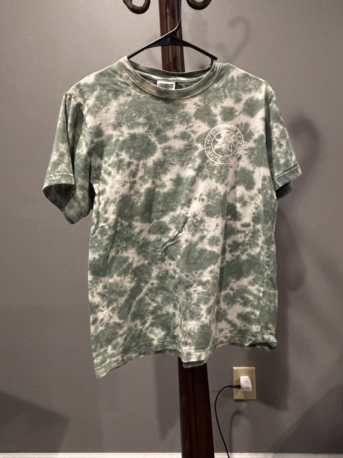 US vintage Myrdal Beach Small White Green Tie Die T Shirt