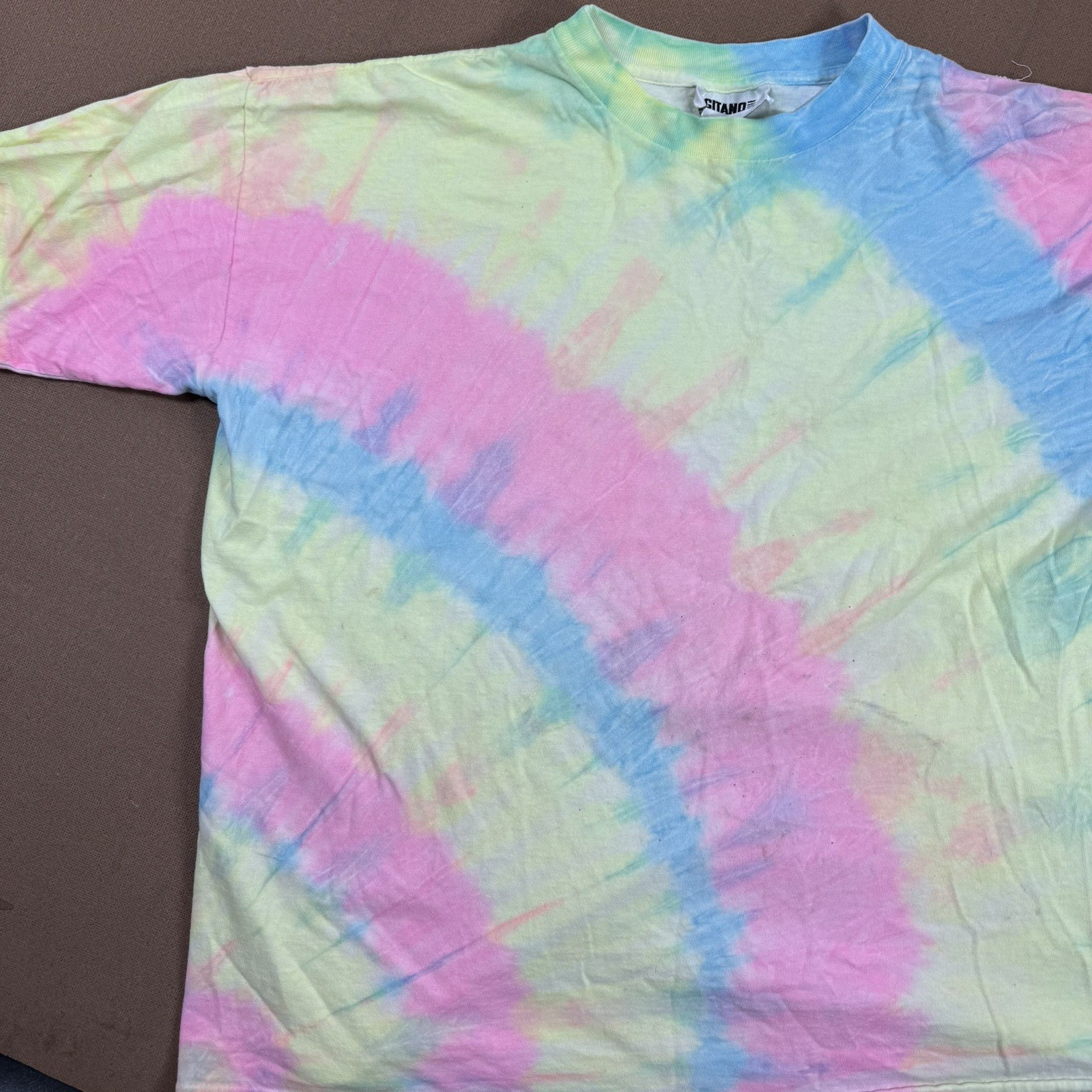 Vintage 80’s Pastel Tie Dye Single Stitch T Shirt Gitano OSFA Pink Yellow Blue