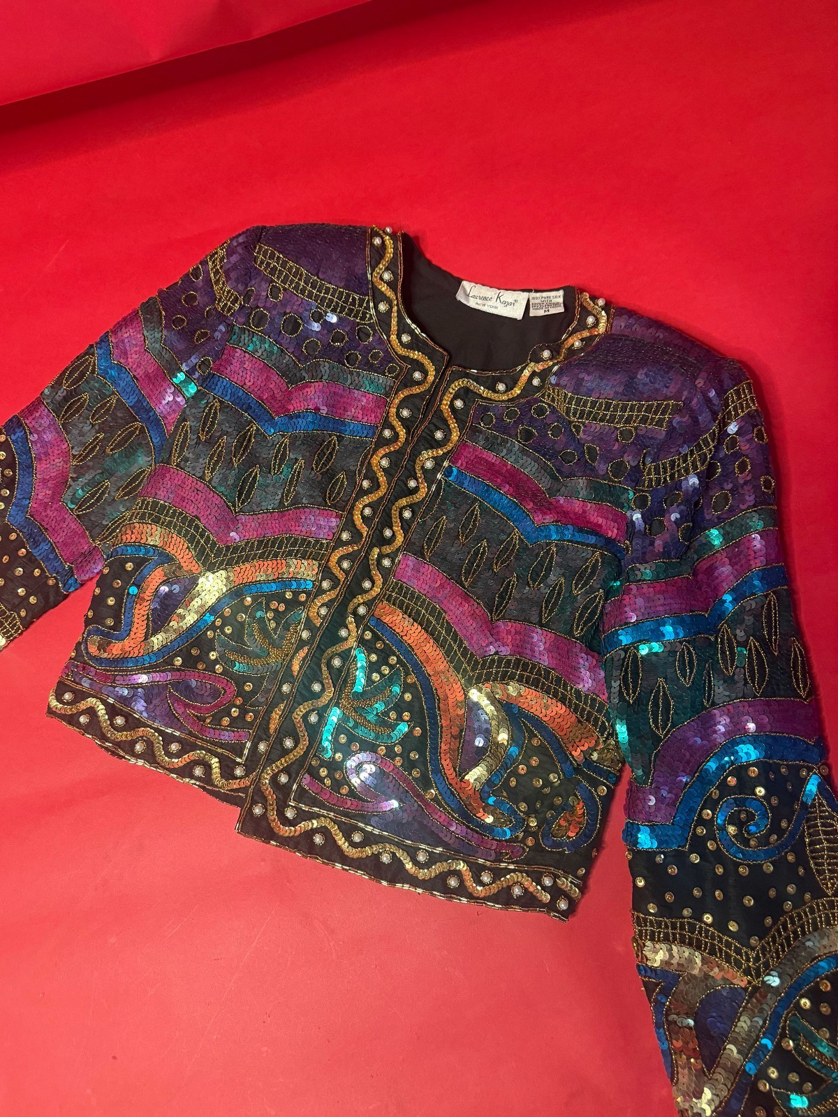 Vintage Laurence Kazar Silk Sequin Blazer – 1980s Art Deco Party Jacket