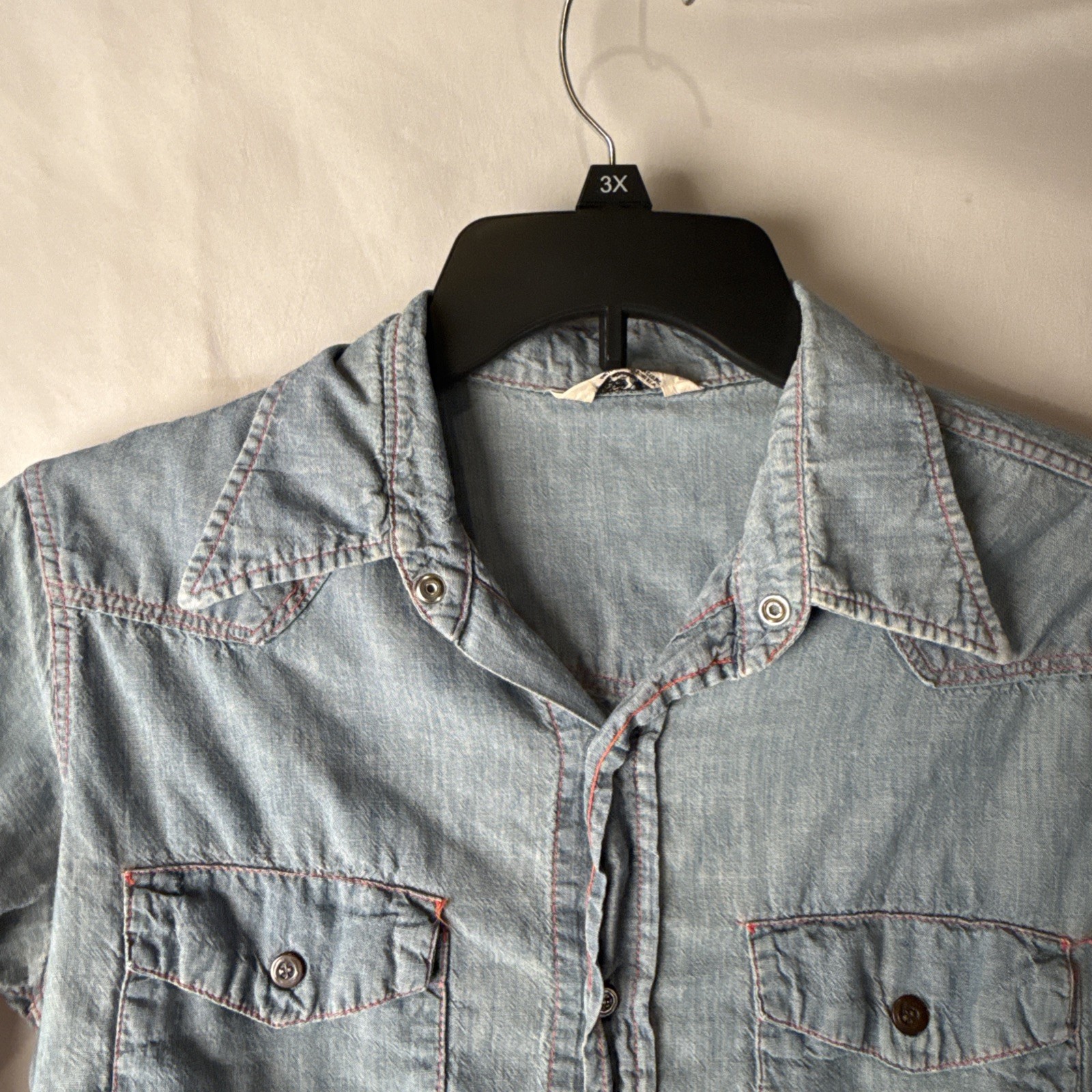 Vintage 70s Landlubber USA Blue Denim Shirt Western Snap Up Women’s Hippie Boho