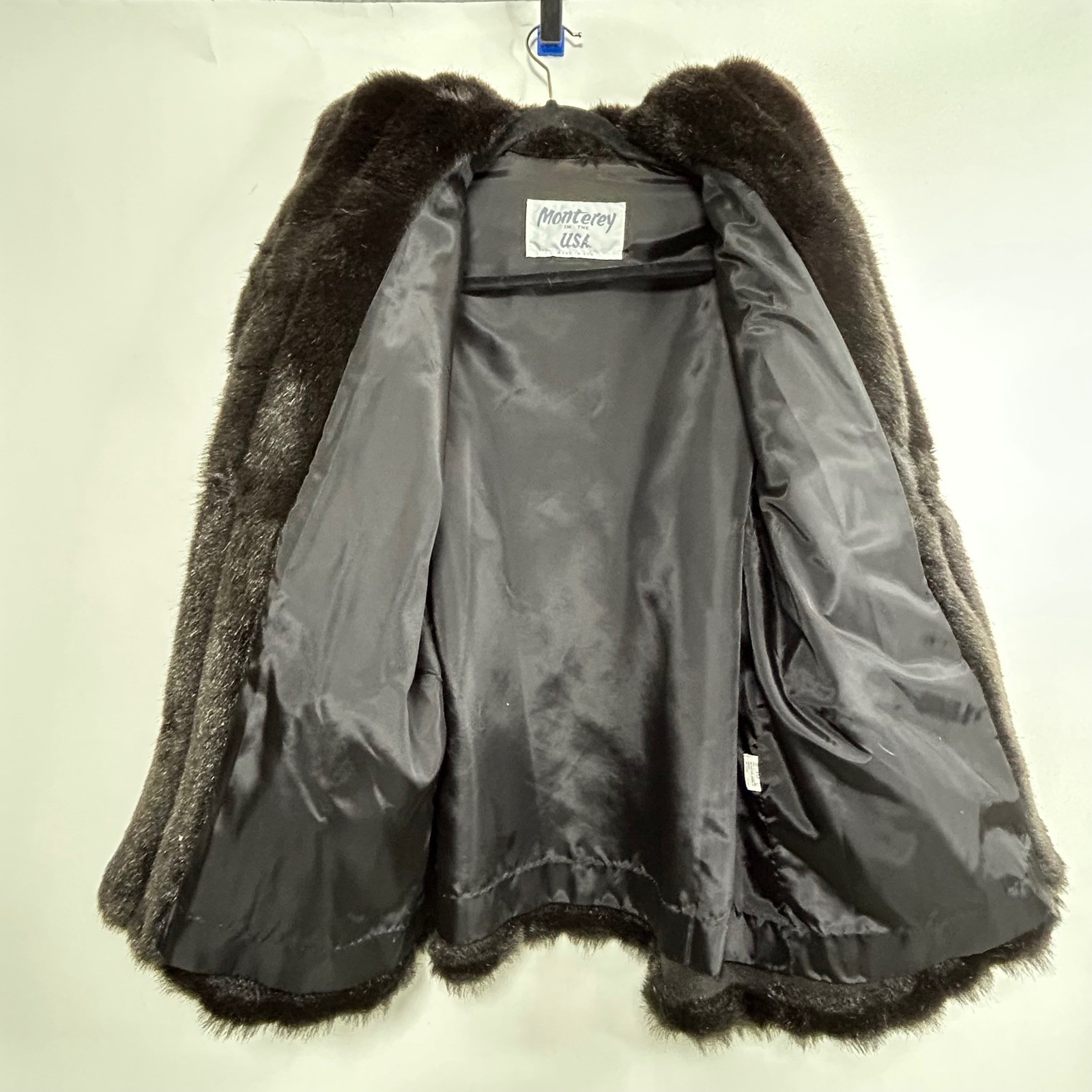 Vintage Monterey Faux Mink Fur Coat Dark Brown Shawl Collar Made USA 16 Mob Wife