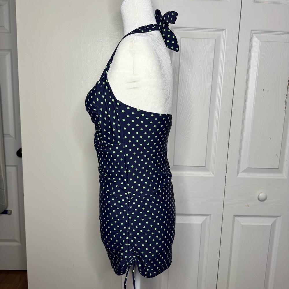Swimsuits For All Retro Navy and Green Polka Dot One Piece Swimsuit Size 8