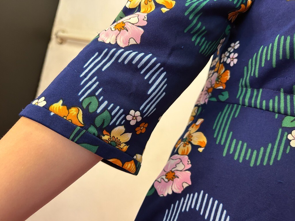 Vintage 1980s Stand Collar Shirt Waist Dress Blue Floral Polyester Buttons AU 14