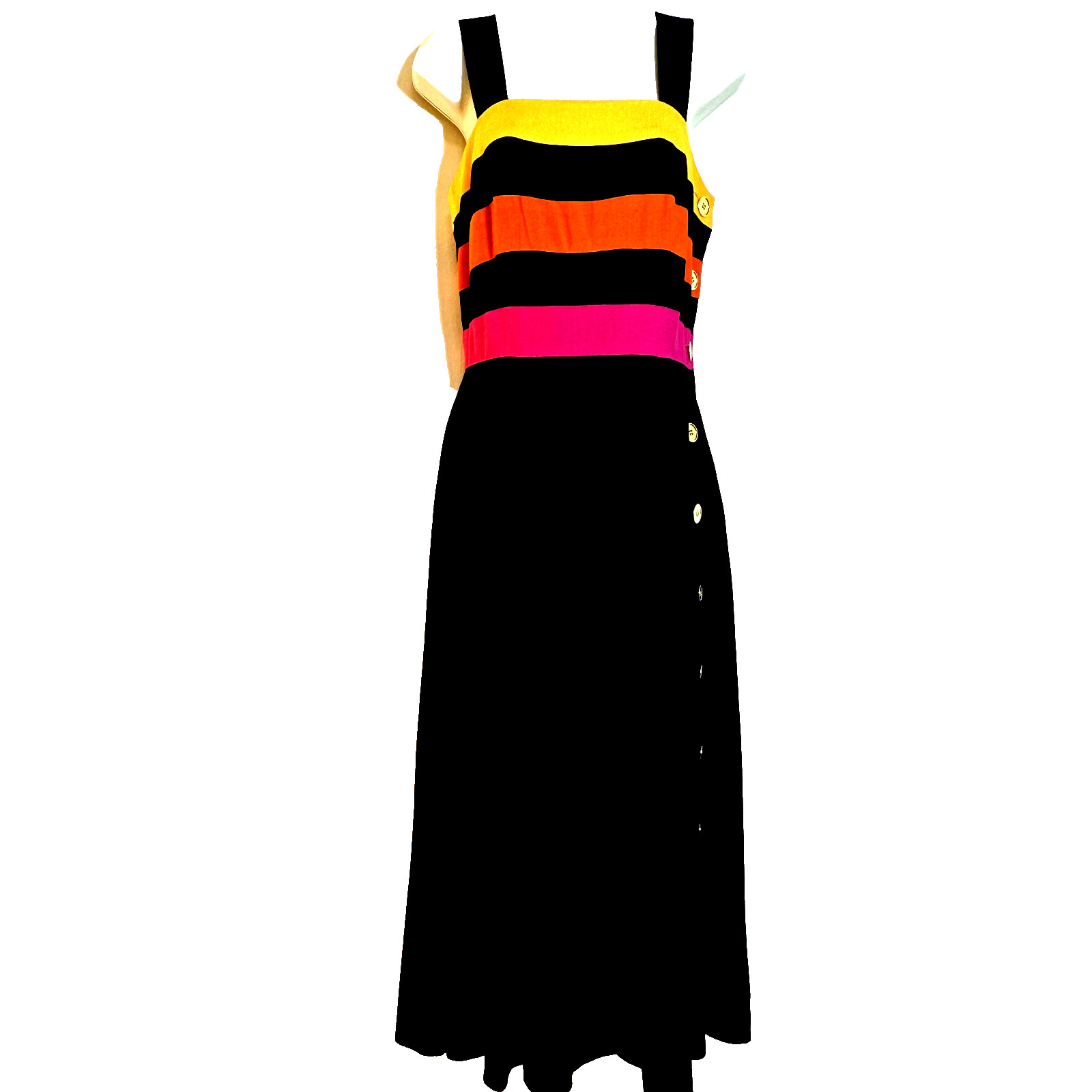 Vintage Sandra Ow-Wing for N.R.1 Black Neon Maxi Swing Halter Dress Women’s 8