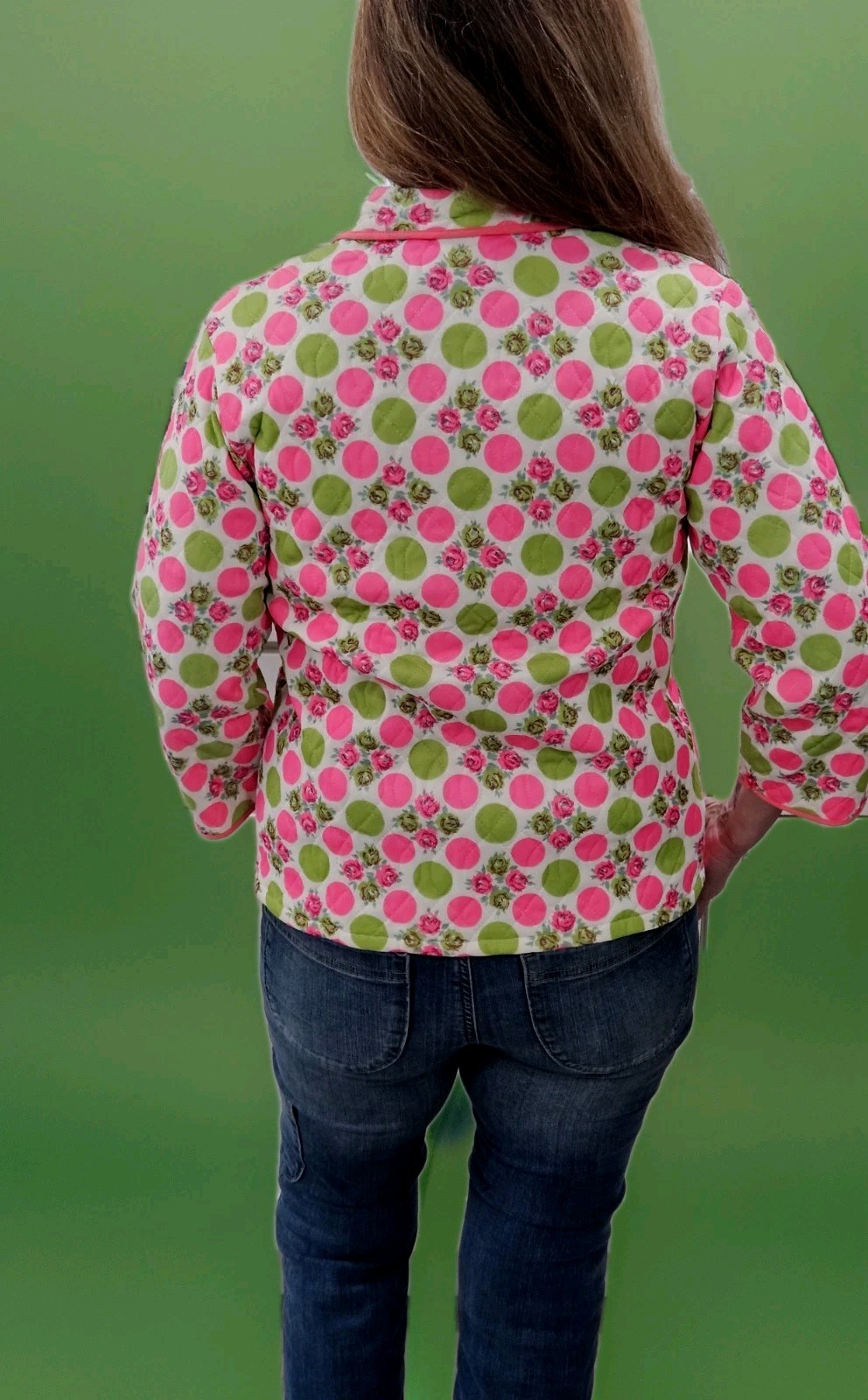Mod 60s Apple Green Day Glo Pink Acetate MCM Bed Jacket S/M