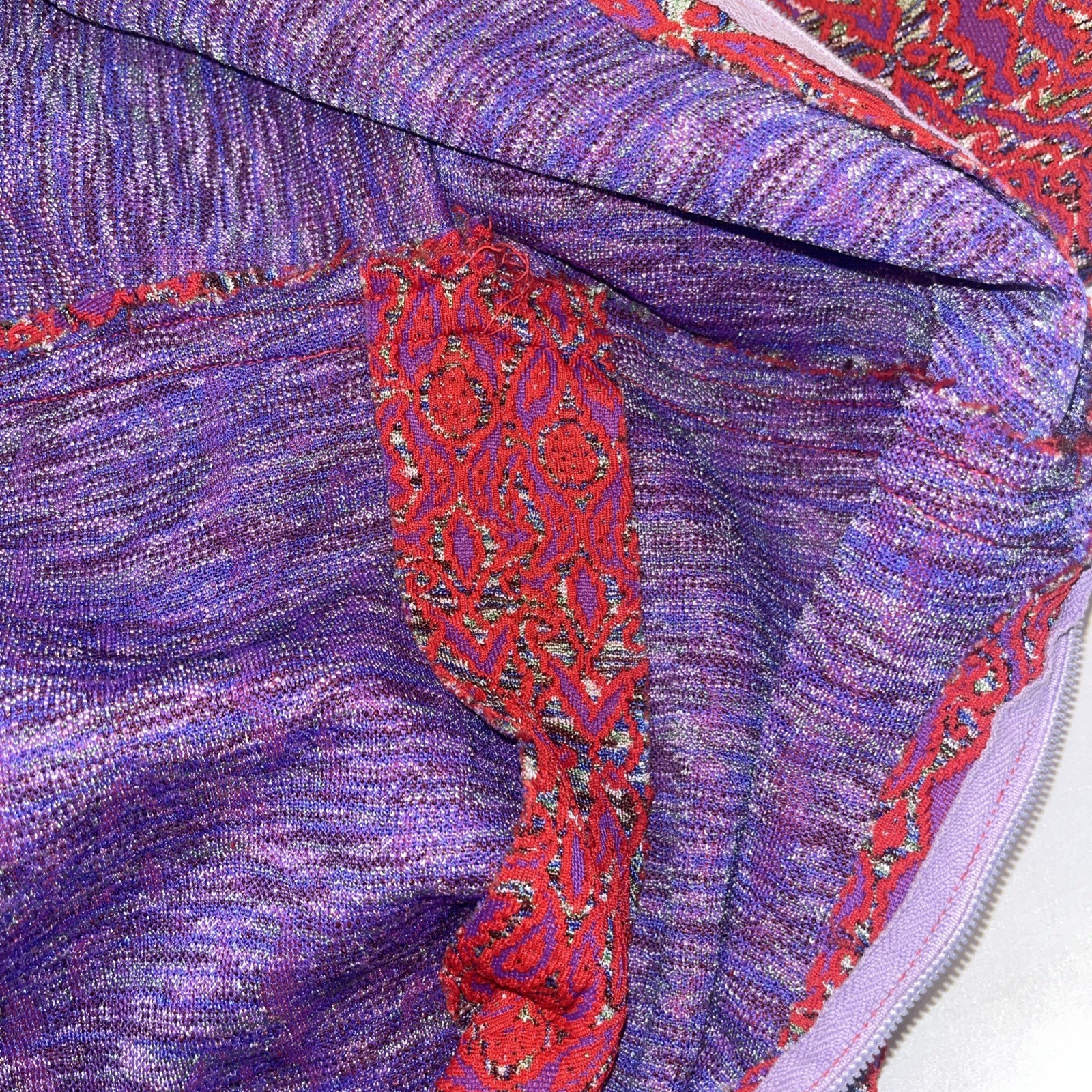 VTG 1960s Mod Dress Handmade Red Purple Abstract Retro Short Sleeve Midi Length