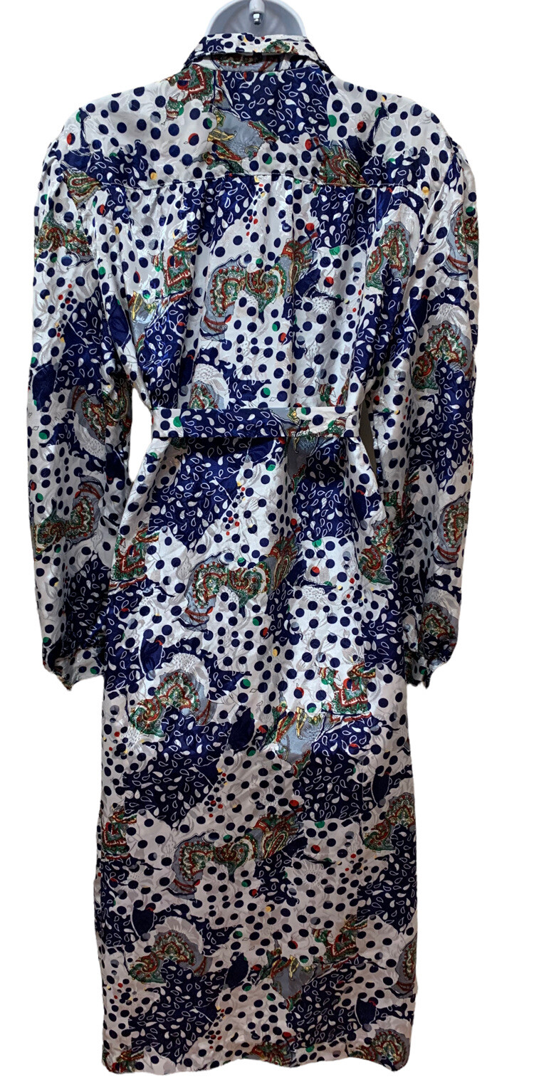 Vintage Polyester Colorful Retro Print Long Sleeve Shirt Dress Made USA Fit M/L
