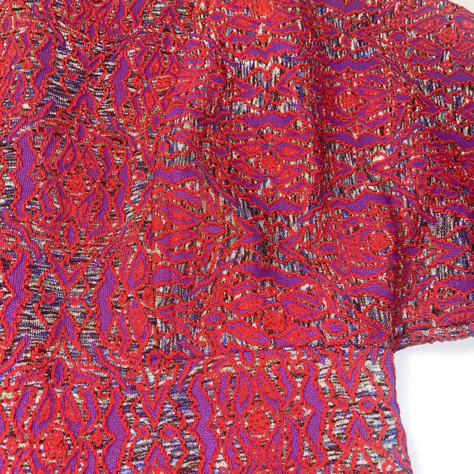 VTG 1960s Mod Dress Handmade Red Purple Abstract Retro Short Sleeve Midi Length
