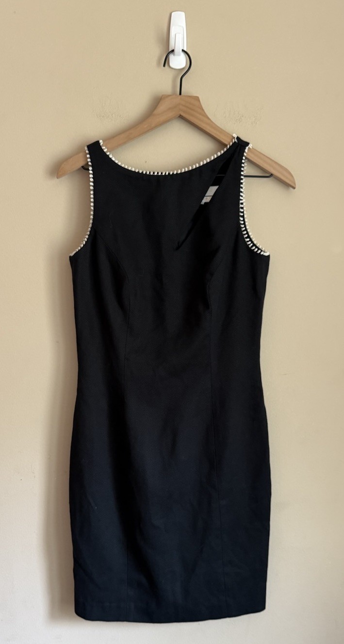 Vintage Dress Textured Black White Sleeveless Sheath 1990s Y2K 4 6 Small