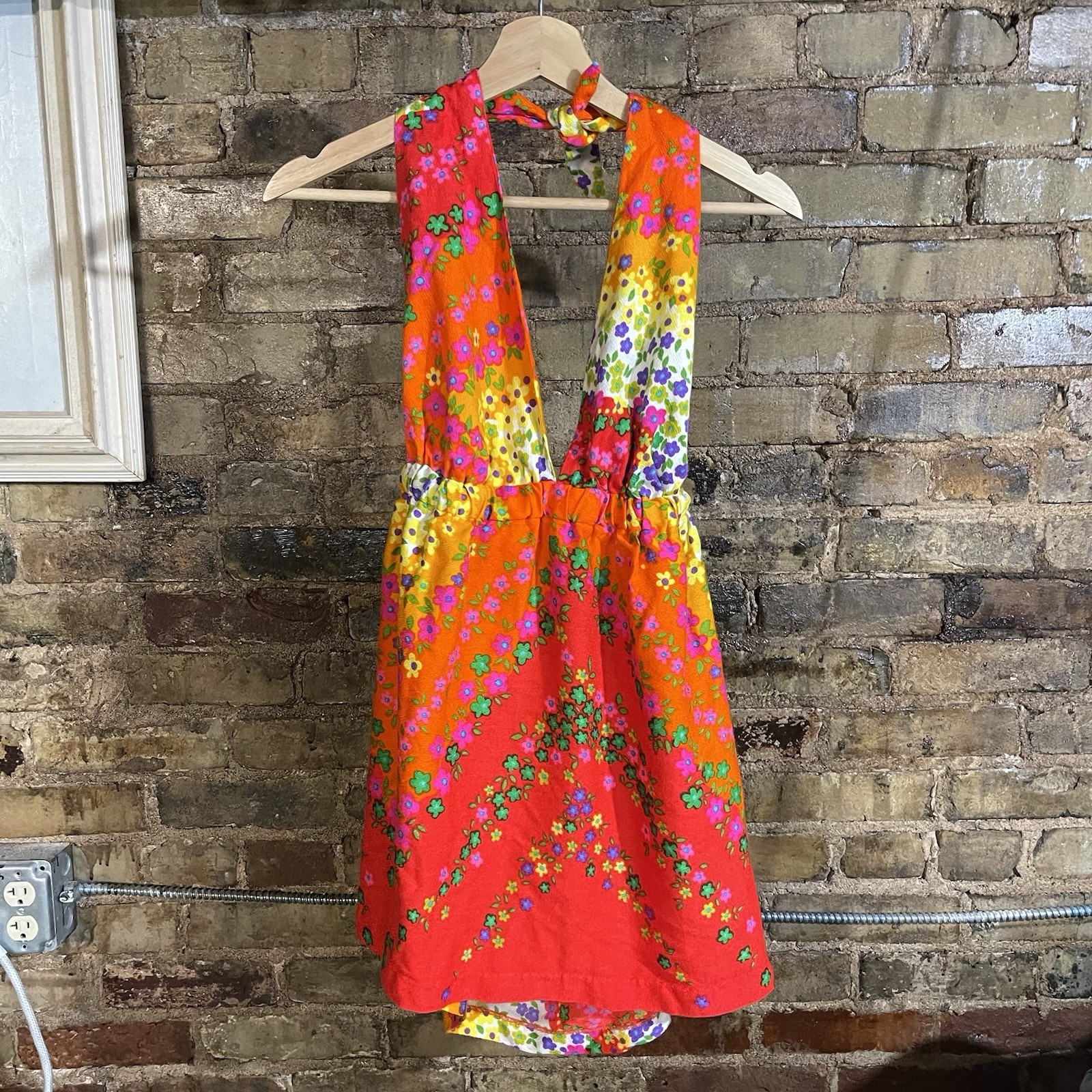 Vintage 1960s/1970s Floral Psychedelic Women’s Halter Top “Sunflower Of Cali”