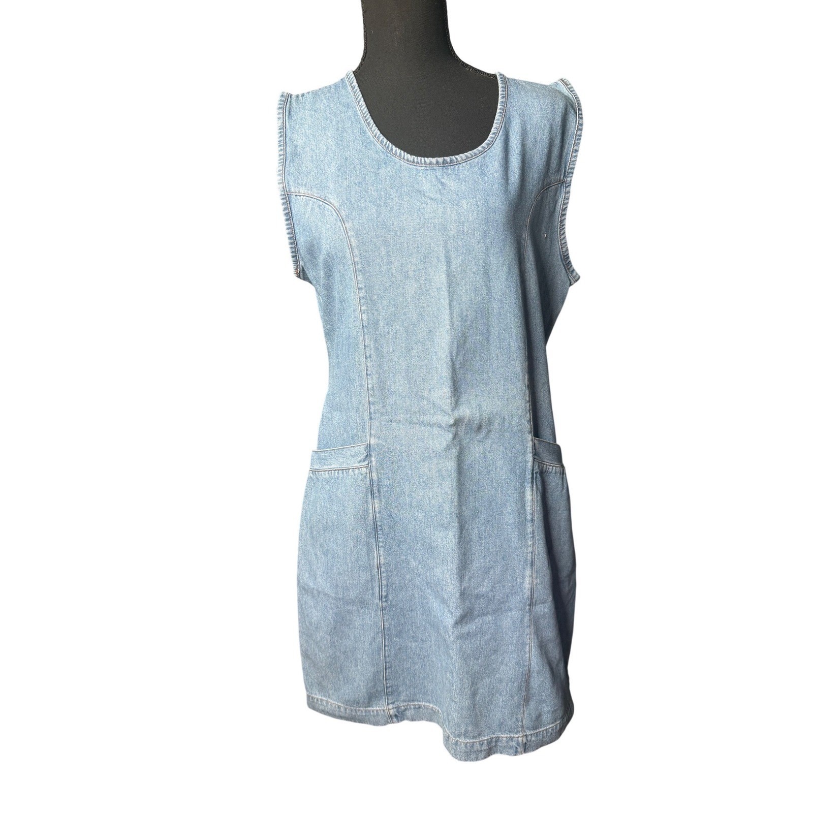 Vintage Kalifornia Denim Jumper Dress Light Wash Cotton Mini Pockets Size 11/12