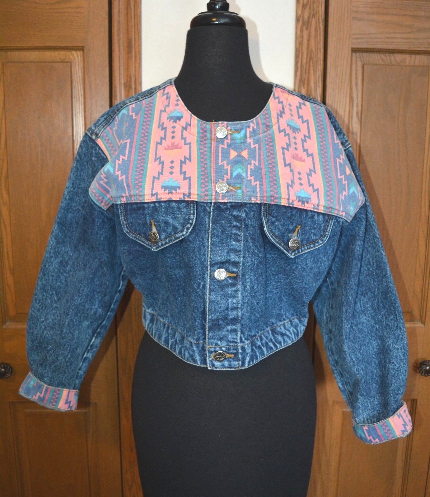 VTG 1980’s Women’s NUOVO Denim Jacket Coat Southwestern Western MED MINT Punk