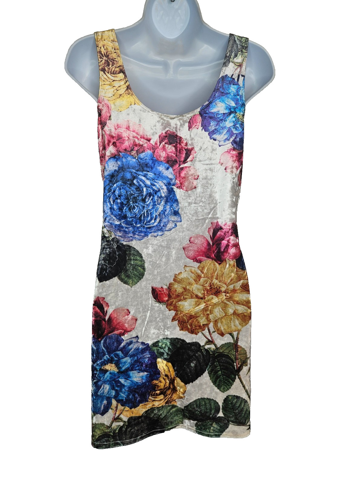 Gage USA Velvet Floral Mini Dress S Bodycon 90s Rose Print
