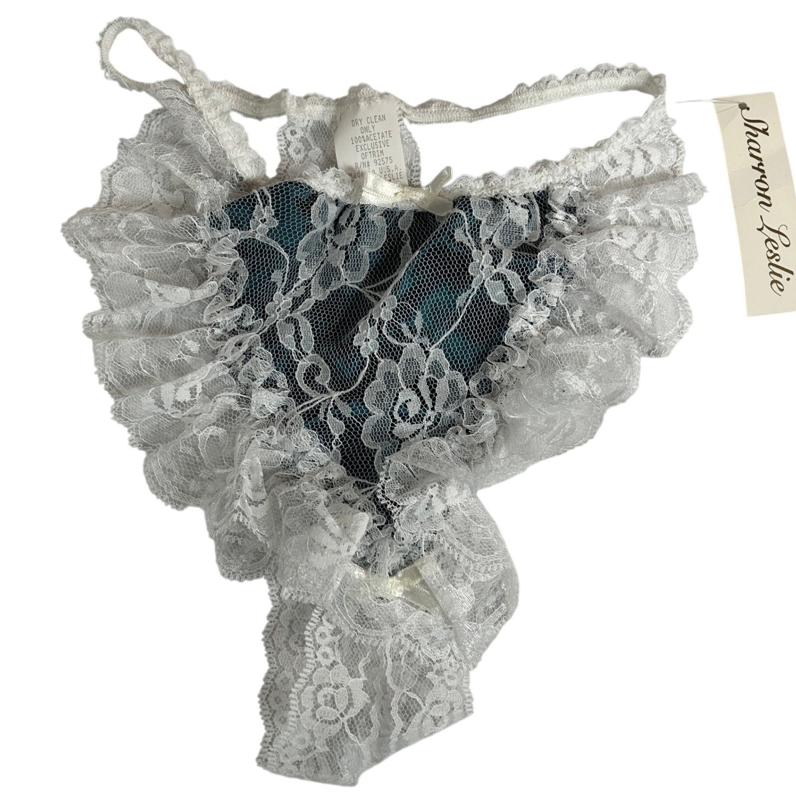 Sharron Leslie Designs VTG White Lace Ruffle Teal Panty One Size 219 USA New NWT