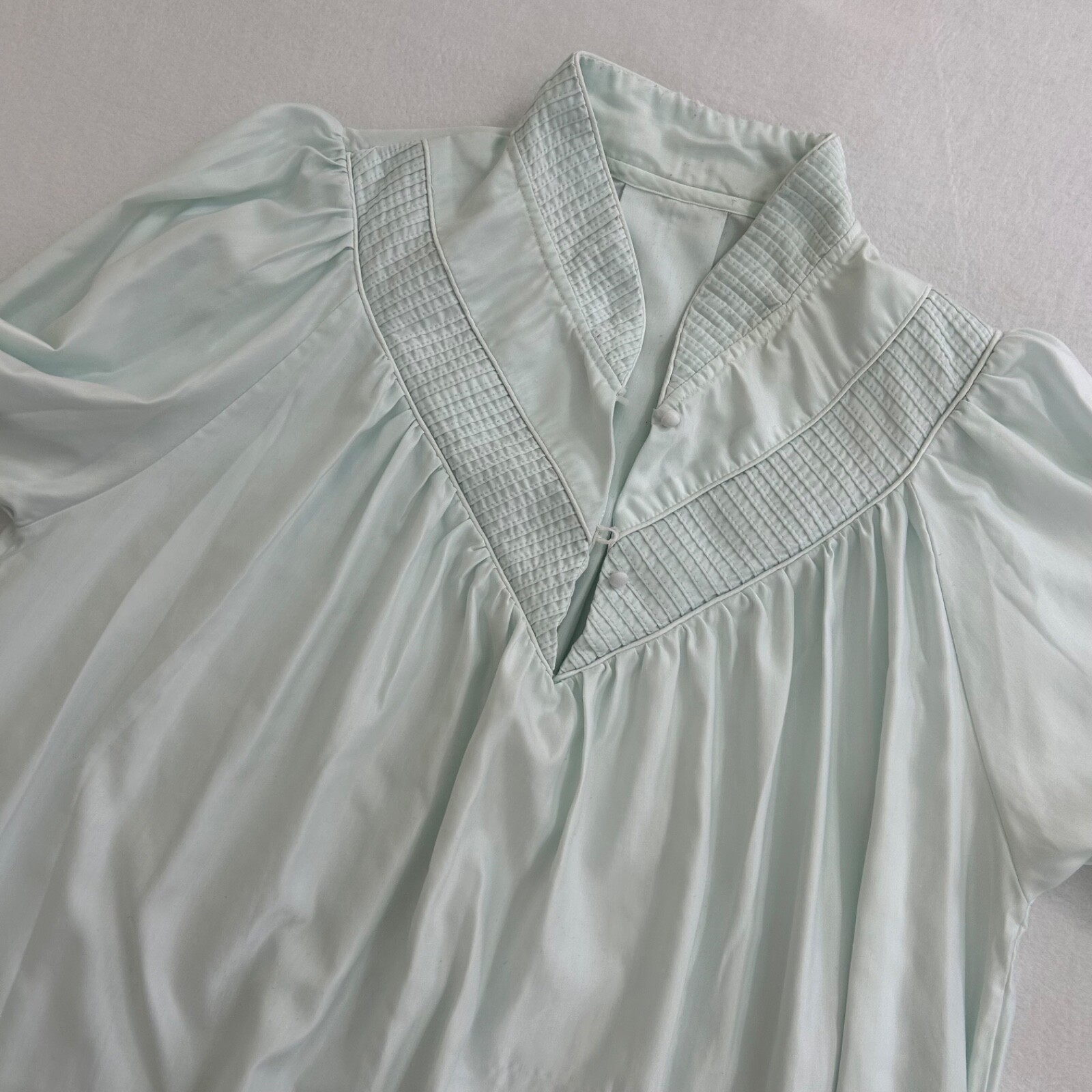Vintage Nightgown Dress Light Blue Cotton Pintucked 53.5″ Long Cottage Granny