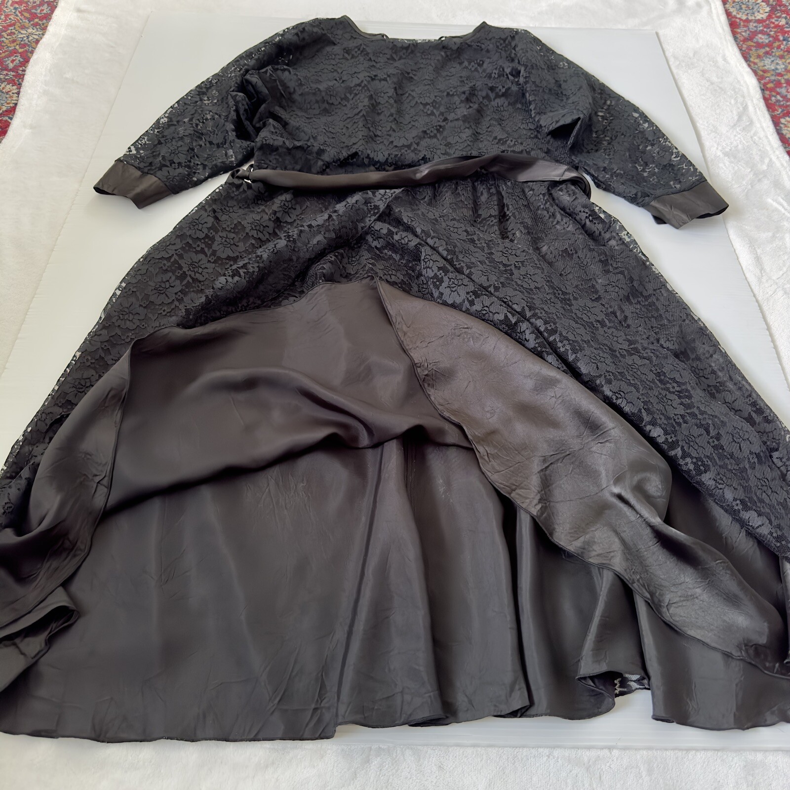 Purple Patch Women Dress Size 14 Bust 90cm Black Lace Long Sleeve Midi