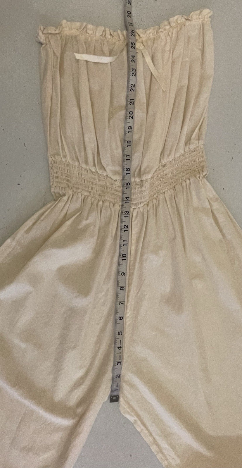 Vintage Miss Dior Jumpsuit Strapless Romper Size 13 Ivory Smocked Ruffles Boho
