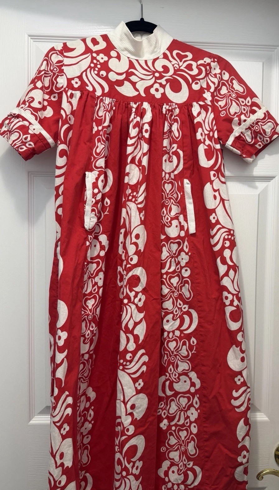 Vtg Paradise Sportswear Hawaii Red White Floral Hostess Muumuu Dress Women 1960s