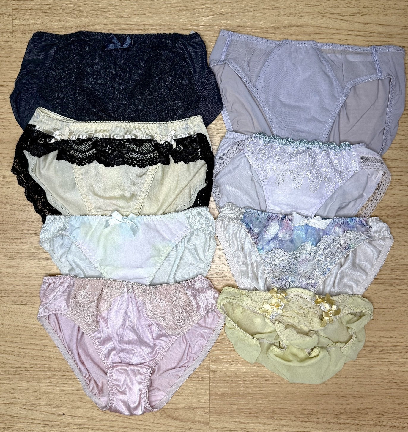 8X Vintage Silky Polyester Panties Hi Cut Sissy Bikini Nylon Floral Lace Briefs