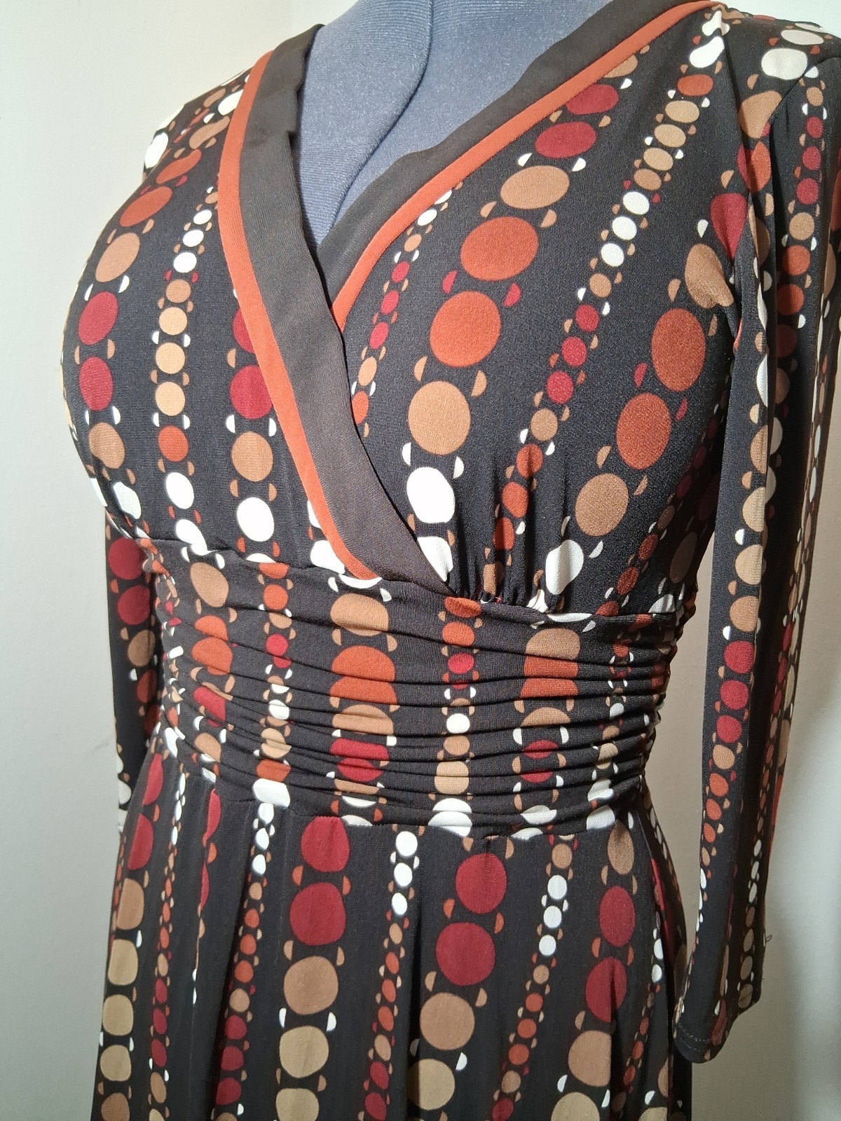 Studio I Brown Dot Print Wrap Dress 3/4 Sleeve Size 16 Reto Y2K 70’s Inspired