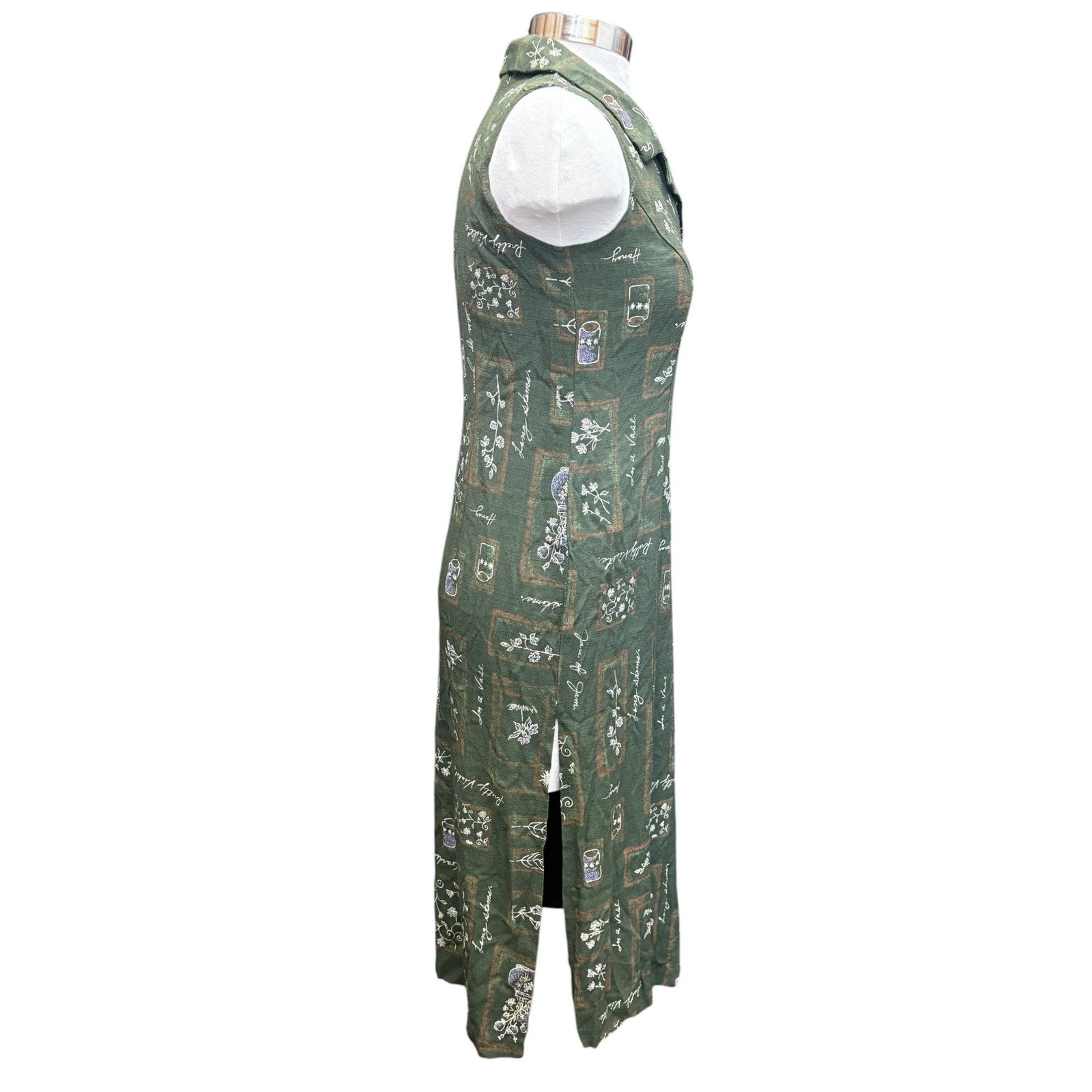 Vintage Olive Green Linen Blend Two Piece Dress Pants Set Cottagecore Chic 10