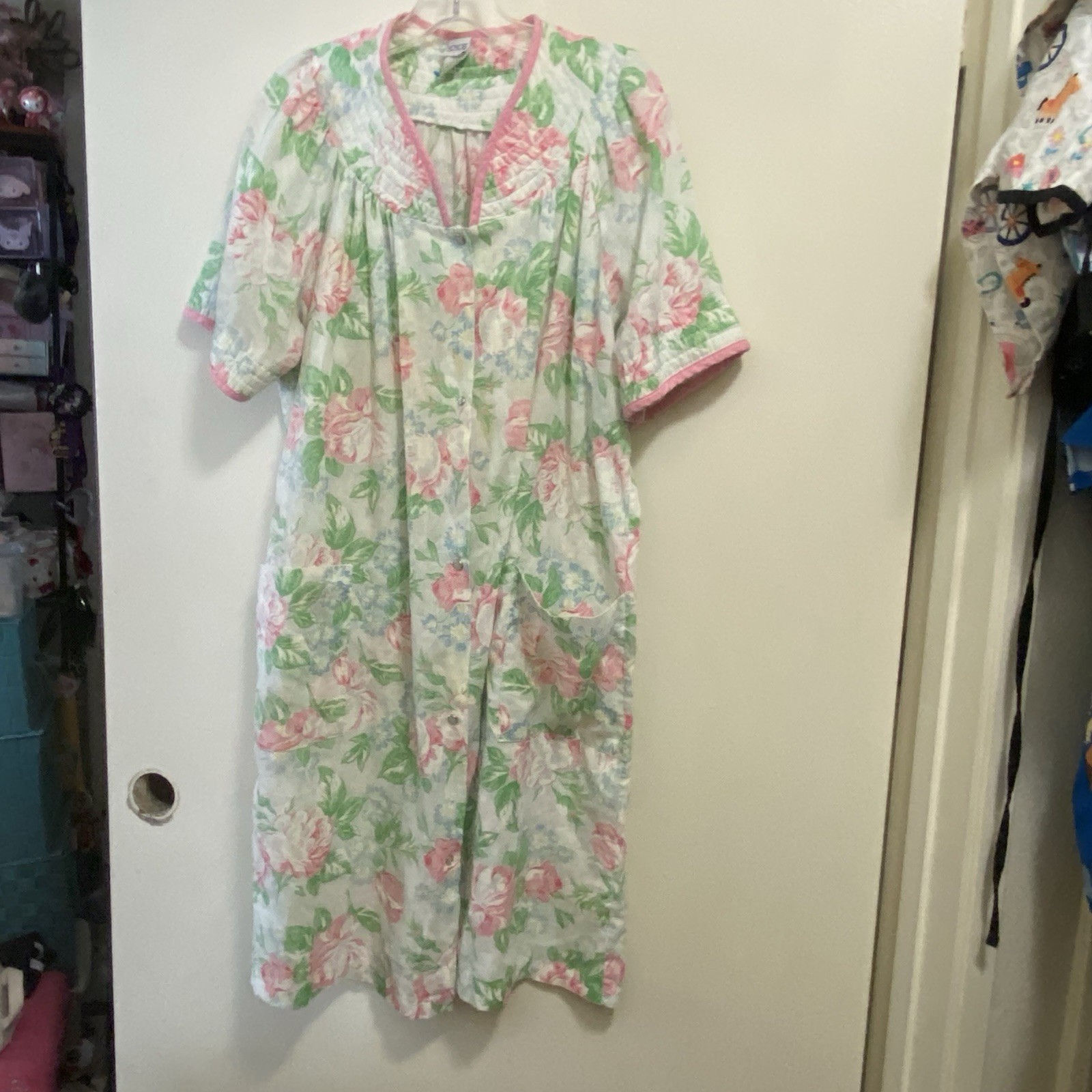 Vintage Honors Womens Duster Nightgown Bust 42” L Large Floral Pink Green