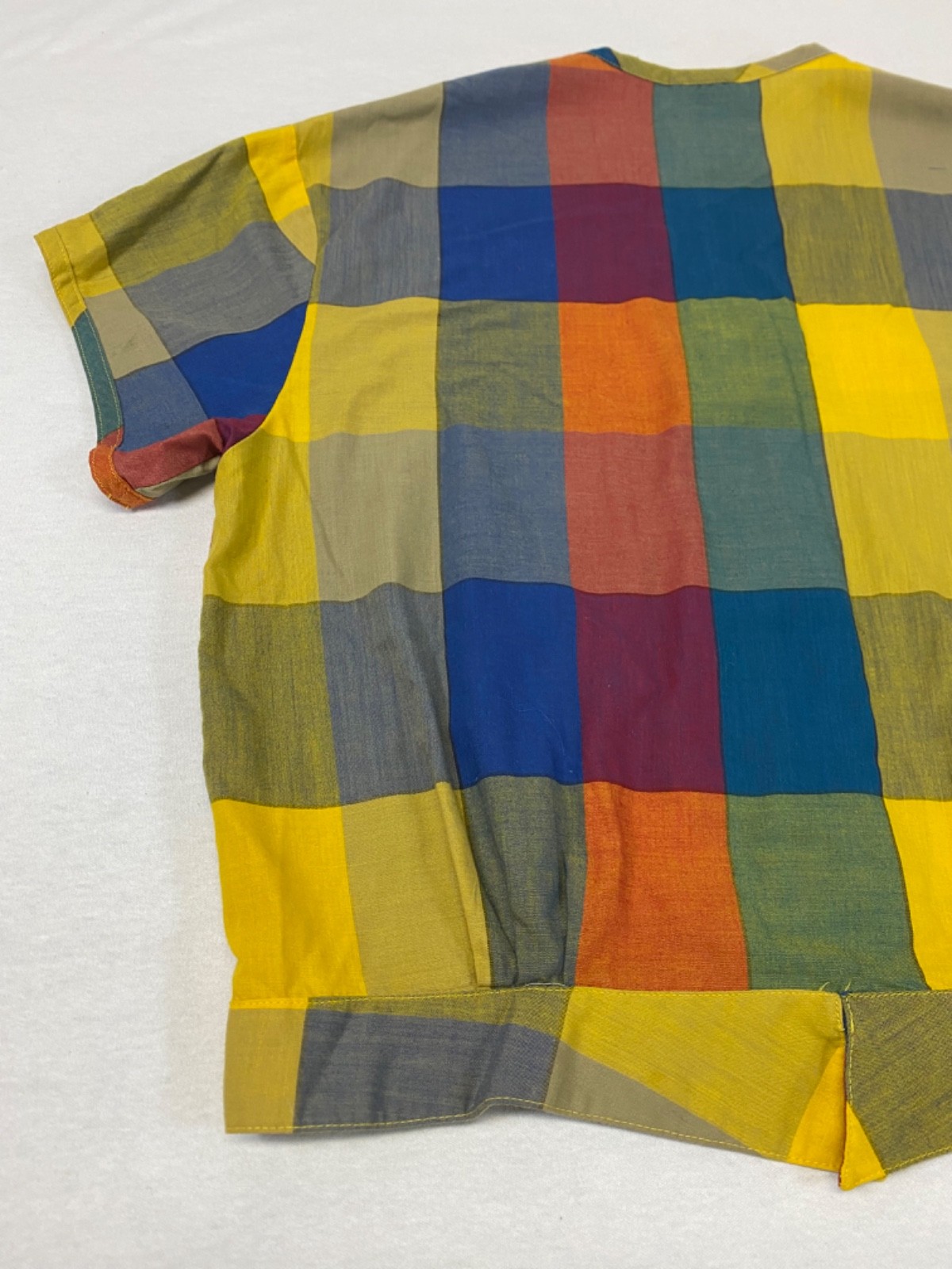 Vintage Patchwork Plaid Shirt 60s 70s BonJour Hippie Top Colorful Retro Mod Boho