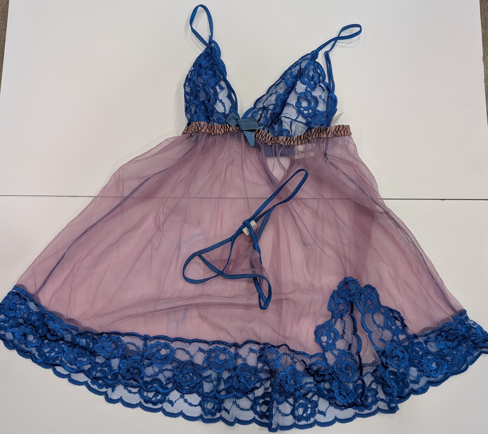 NWT Frederick’s of Hollywood Y2K Top Blue Lace Teddy Small Lingerie Alluring Blu