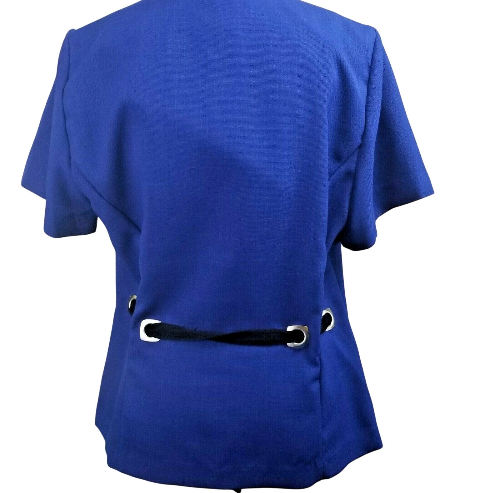 Vintage 80s R&K Originals Womens Jacket XL 1X Blue Hidden Buttons Tied Waist