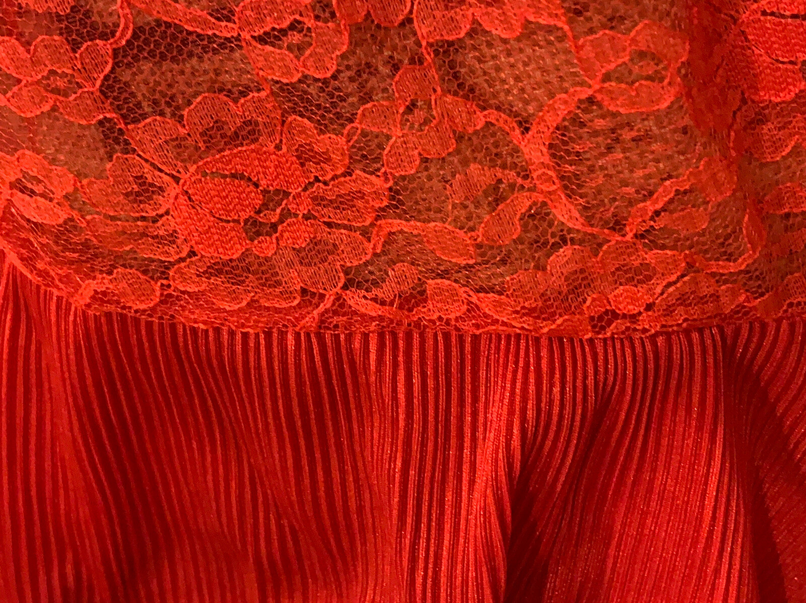 Vtg Red Nylon Lace Pleat Strapless Romper Teddy Lingerie Negligee Sexy Sz L USA