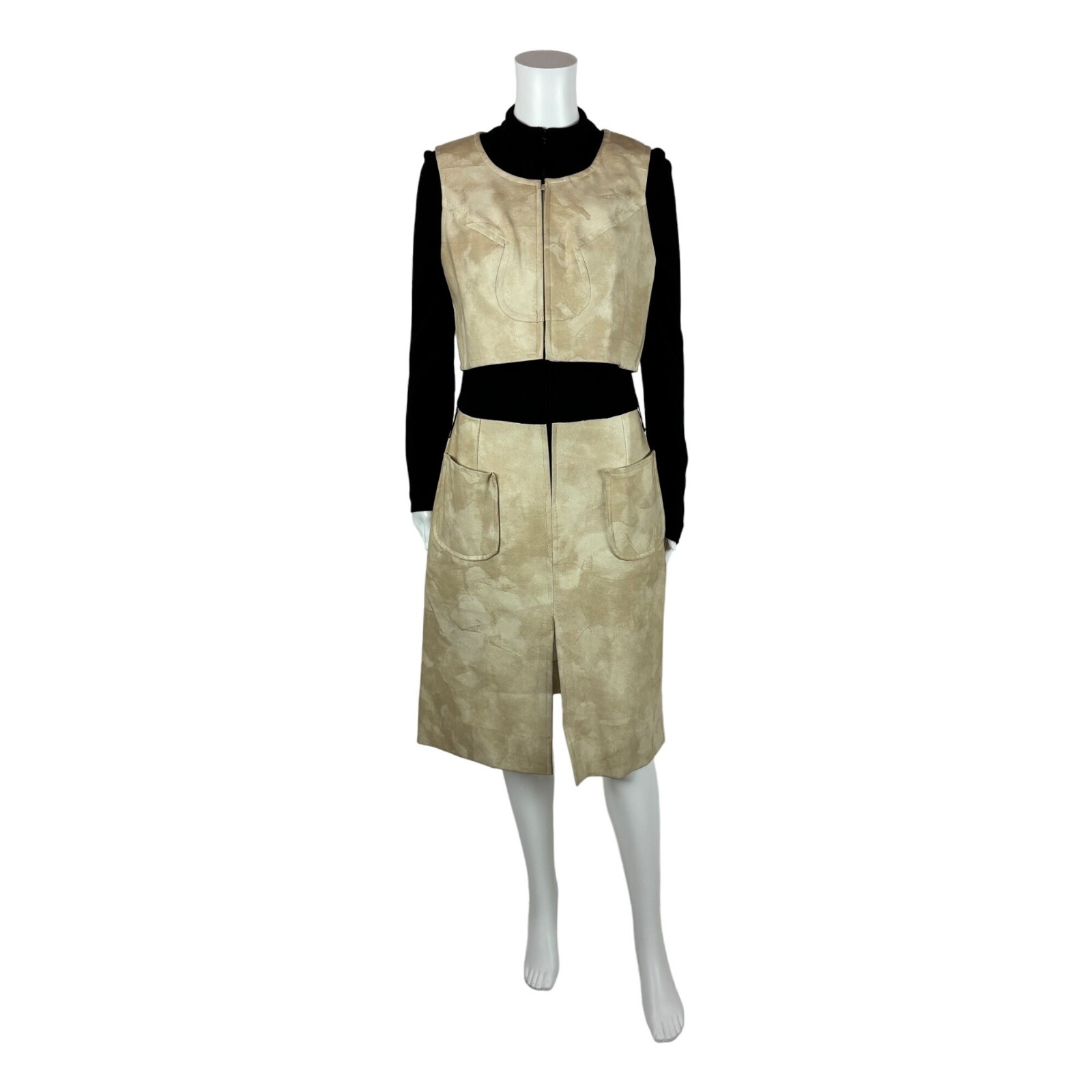 Vintage 70s Dress Set Women’s Extra Small Pleather Western Vest Zip Up Cowgirl O