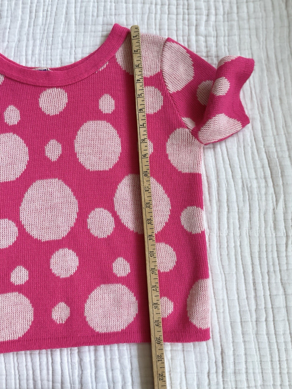 Vintage M L Sweater Top 60s Pop Art Cropped Hot Pink Polka Dot Bubbles VGUC