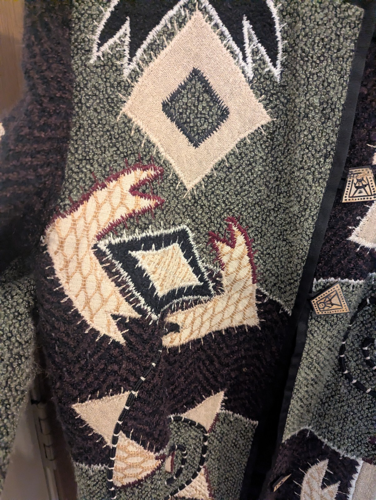 Allure Vintage Patchwork Geometric Artsy Button Down Blazer Cardigan Jacket-M
