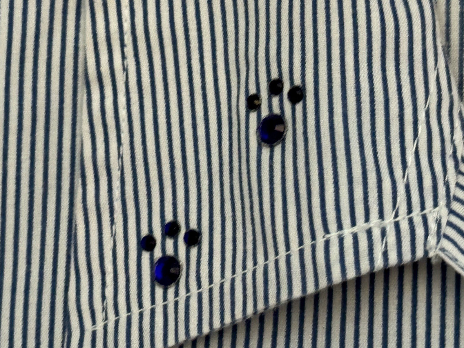 Vtg 80s Nitro 3/4 Sleeve Blue Paw Rhinestones Button-Up Blouse Women’s Small UK