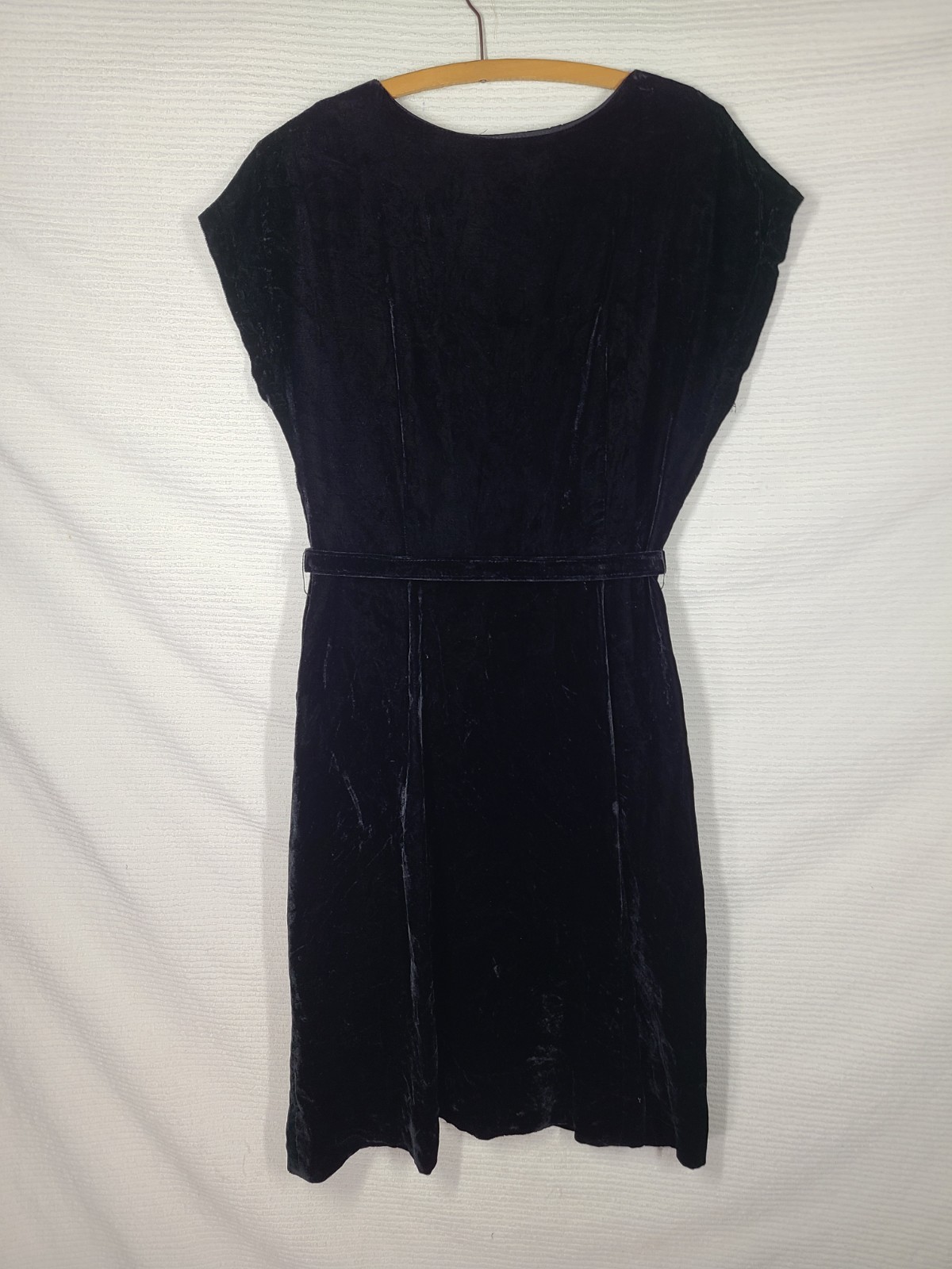 Vtg 40s Dress Black Velvet Night Sky Rhinestone wBelt Gloria Swanson Paris AsIs