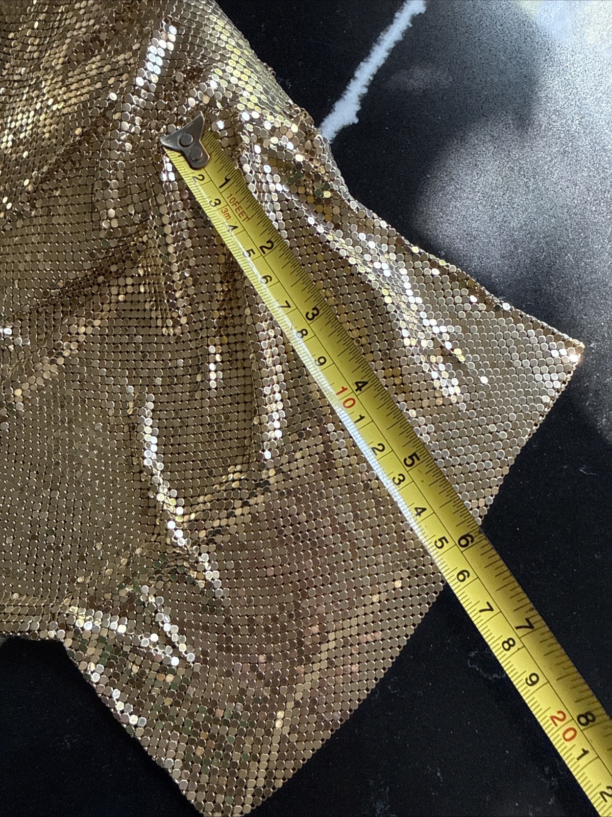 VTG Sexy Whiting & Davis Vintage Metal Mesh Gold Top Bag Liquid Chain Mail RARE