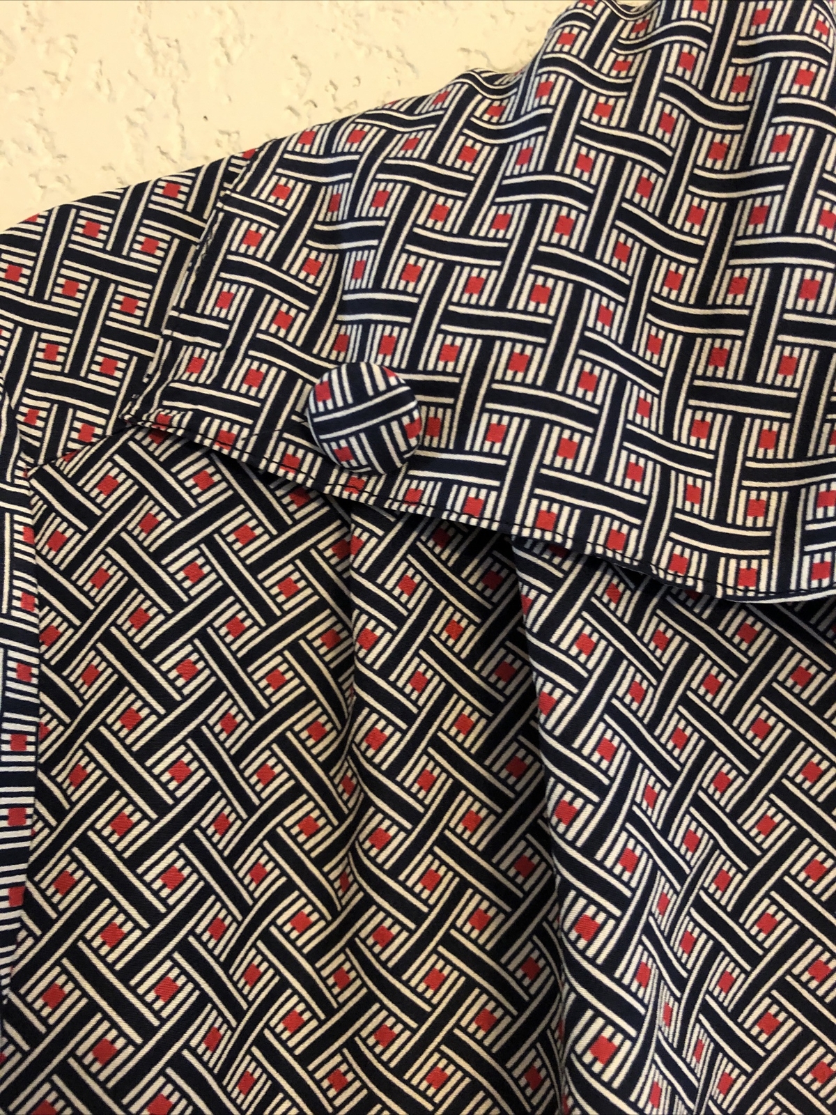 vintage anna kristie small S geometric wide collar 60s mod 70s disco shirt blue