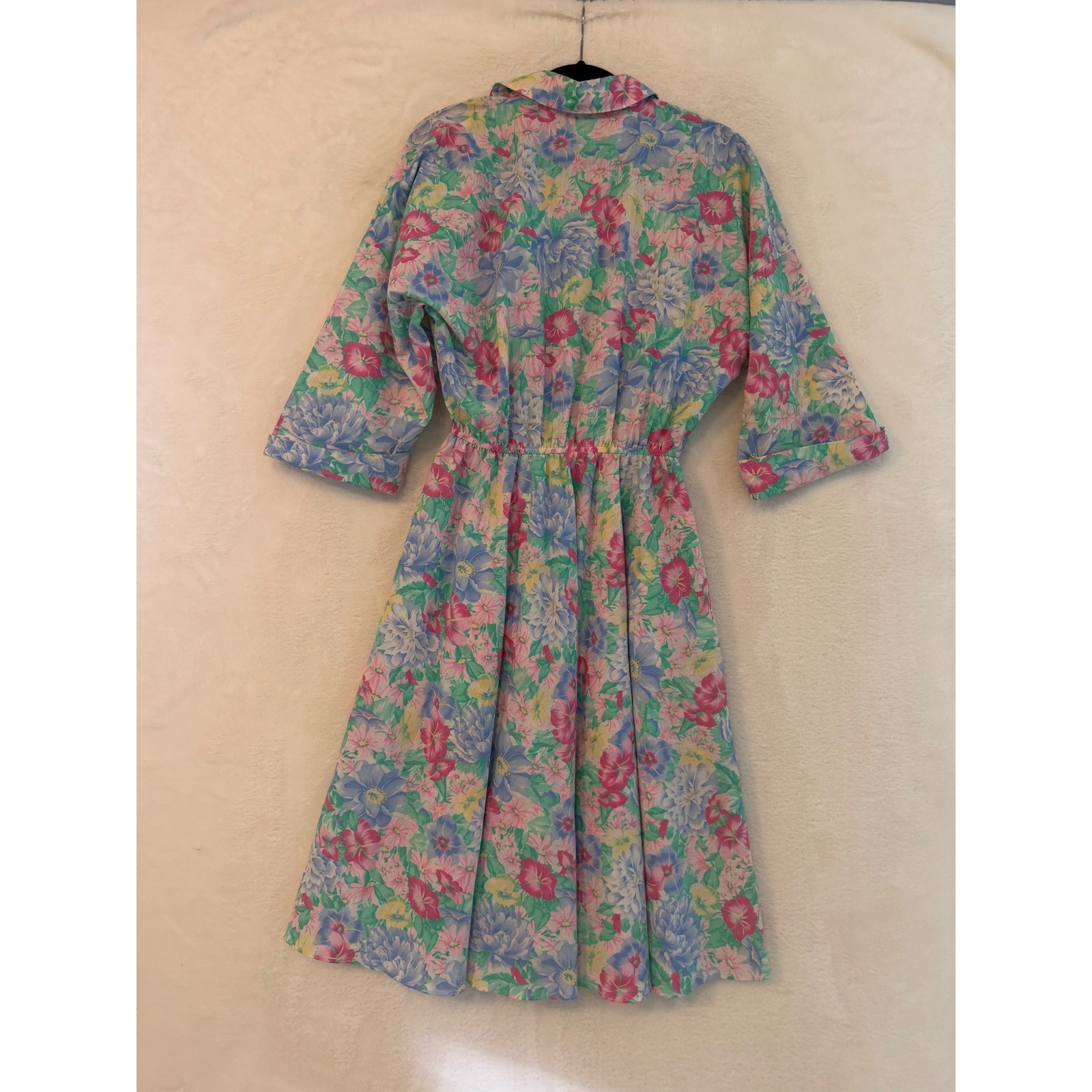 Vintage The American Shirt Dress Floral Cotton Midi Dress Pink Blue 14P USA Made