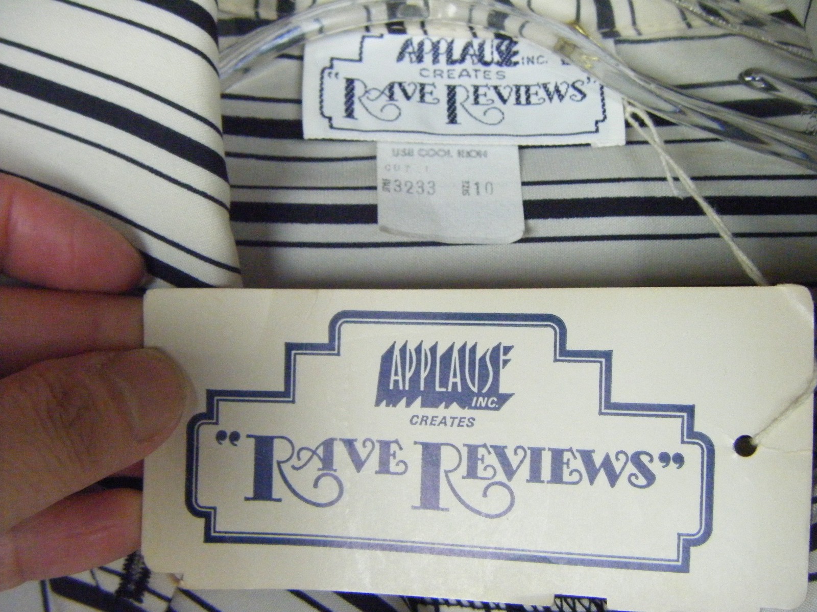 RAVES REVIEW BY APPLAUSE Vtg 70s Ivory Blk Stripes jumpsuit w/Tag- Bust 37/XS-S