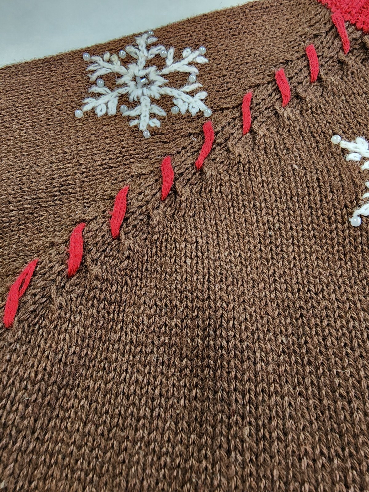 Vintage Mandal Bay M Ramie Blend Knit 1/4 Zip Sweater Xmas Beads Yarn Stitch