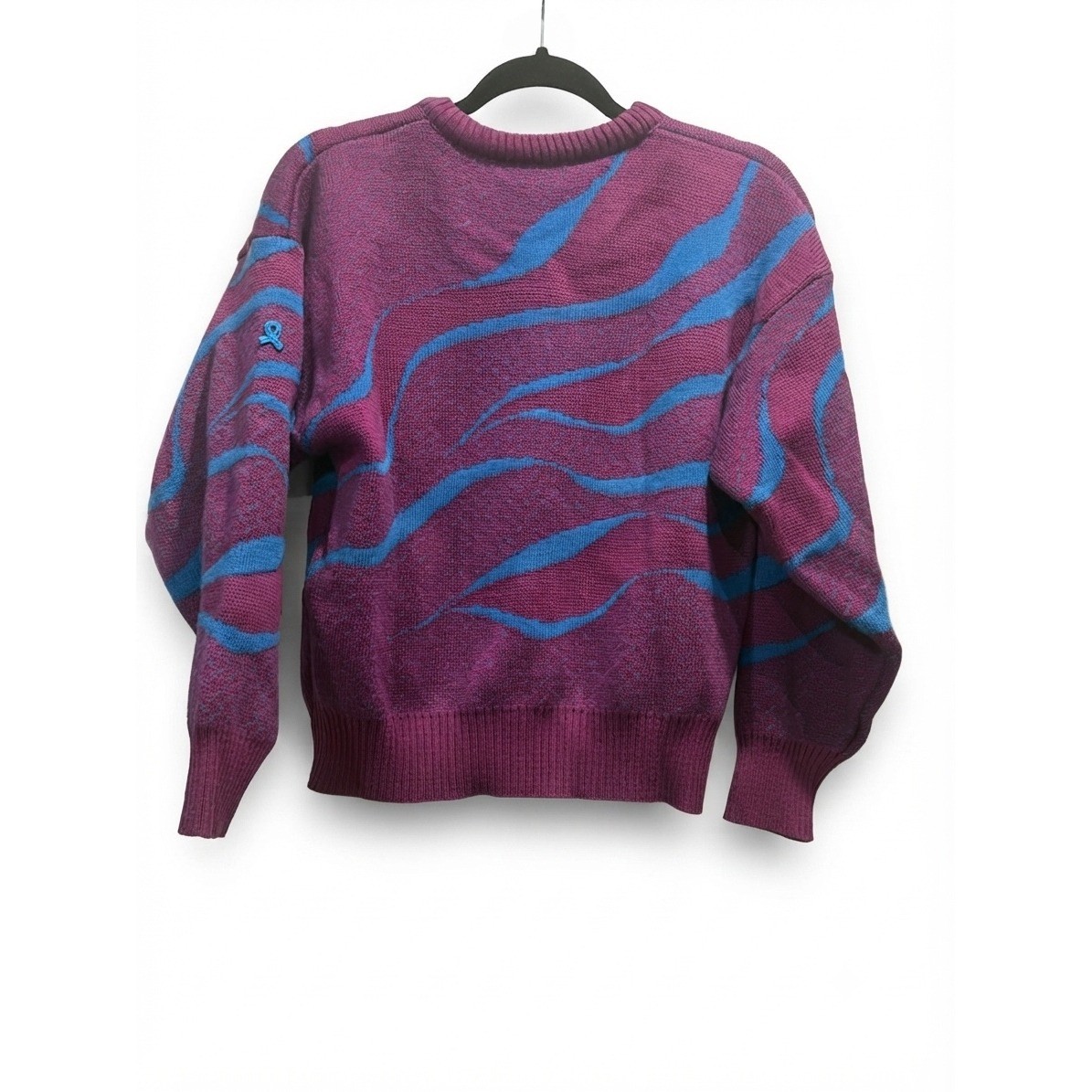 VTG Demetre Wool Sweater Magenta Turquoise Wave Knit Made in USA Ladies Medium