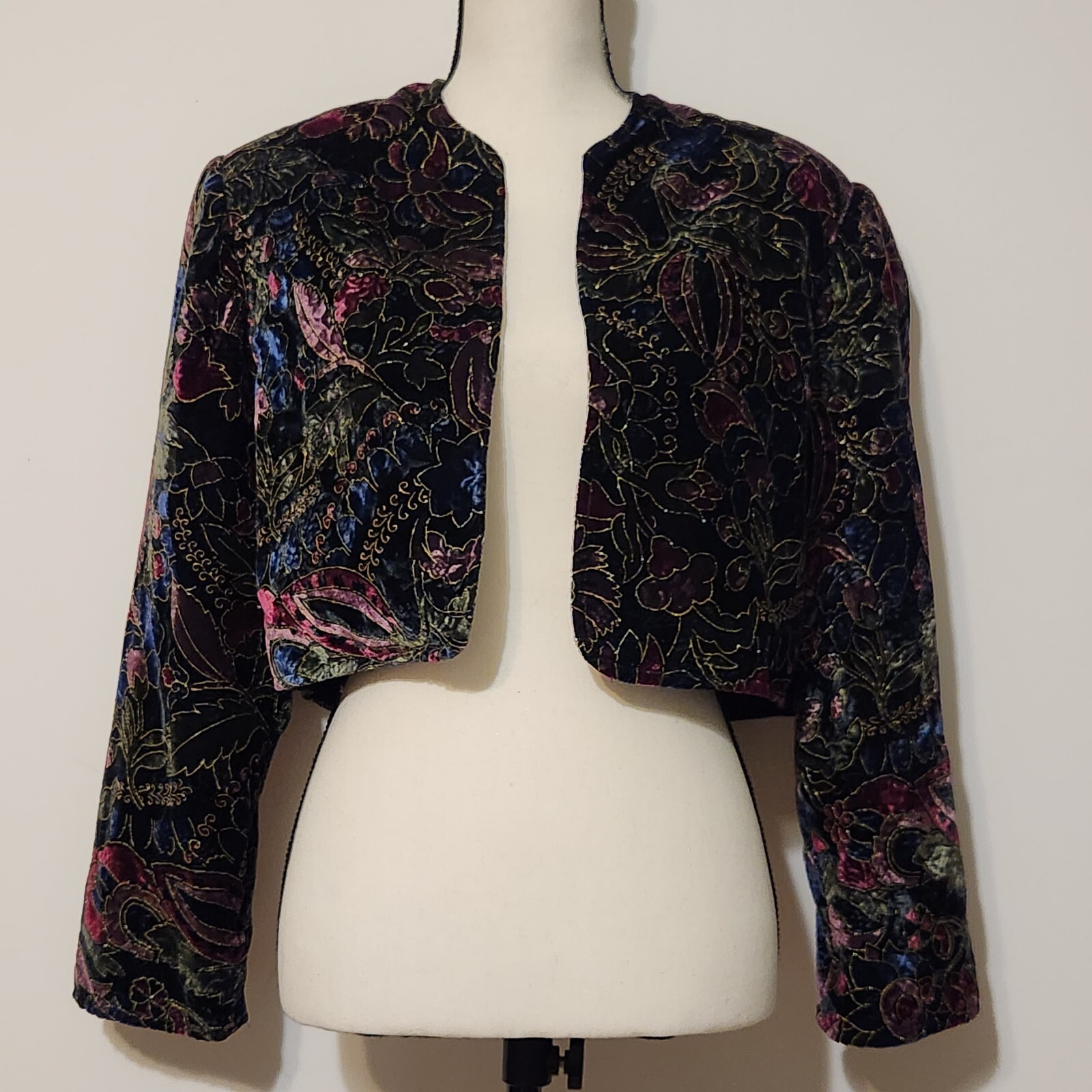 Vintage Coloratura wool Blend Velvet Bolero Crop Open Front Jacket Top